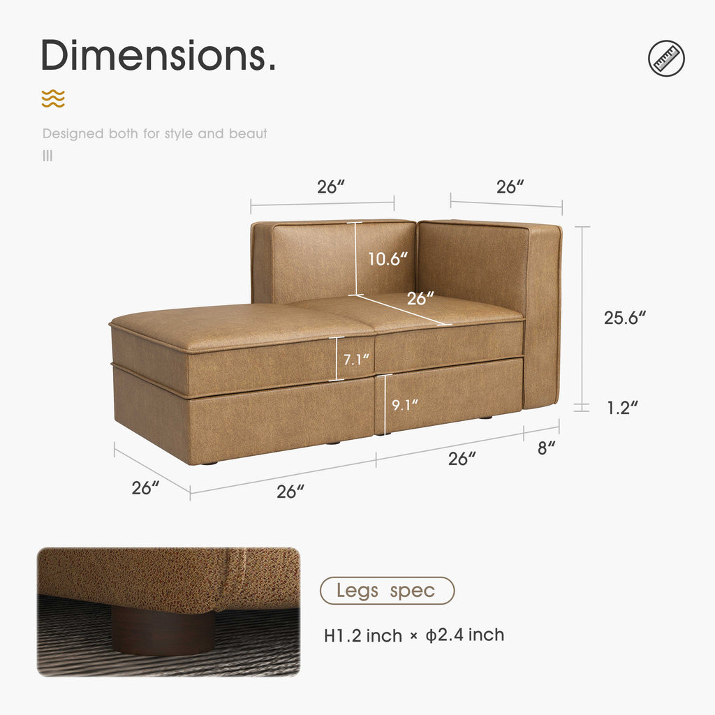 Modular Sectional Couch Sofa with Reversible Storage Chaise, Caramel Brown O3165