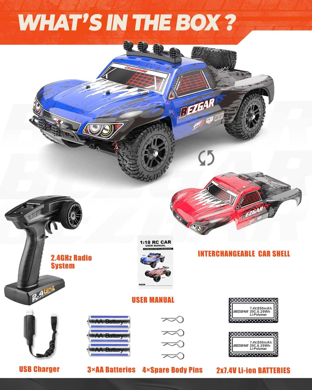 1:18 Scale 4WD Remote Control Truck with 2 Rechargeable Batteries M90729
