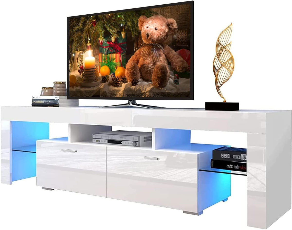 White High Gloss LED TV Stand with Storage Drawer M47889