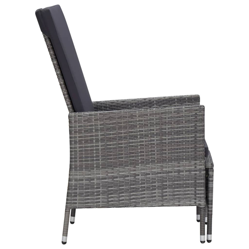 2 Piece Poly Rattan Gray Patio Lounge Set with Cushions Armchair Footrest Coffee Table L527