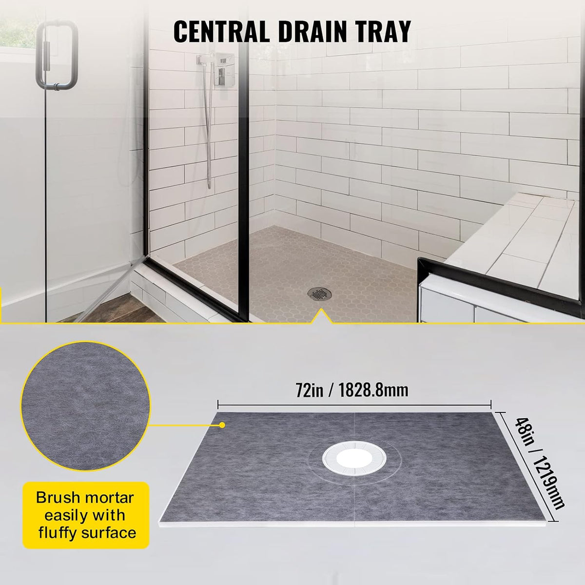 38" x 60" Watertight Shower Curb Overlay with 4" Stainless Steel Grate R93668