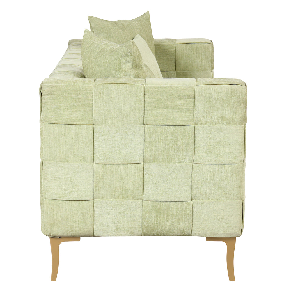 Medium Spring Bud Green Upholstered Sofa with 4 Pillows and Golden Metal Legs J7900