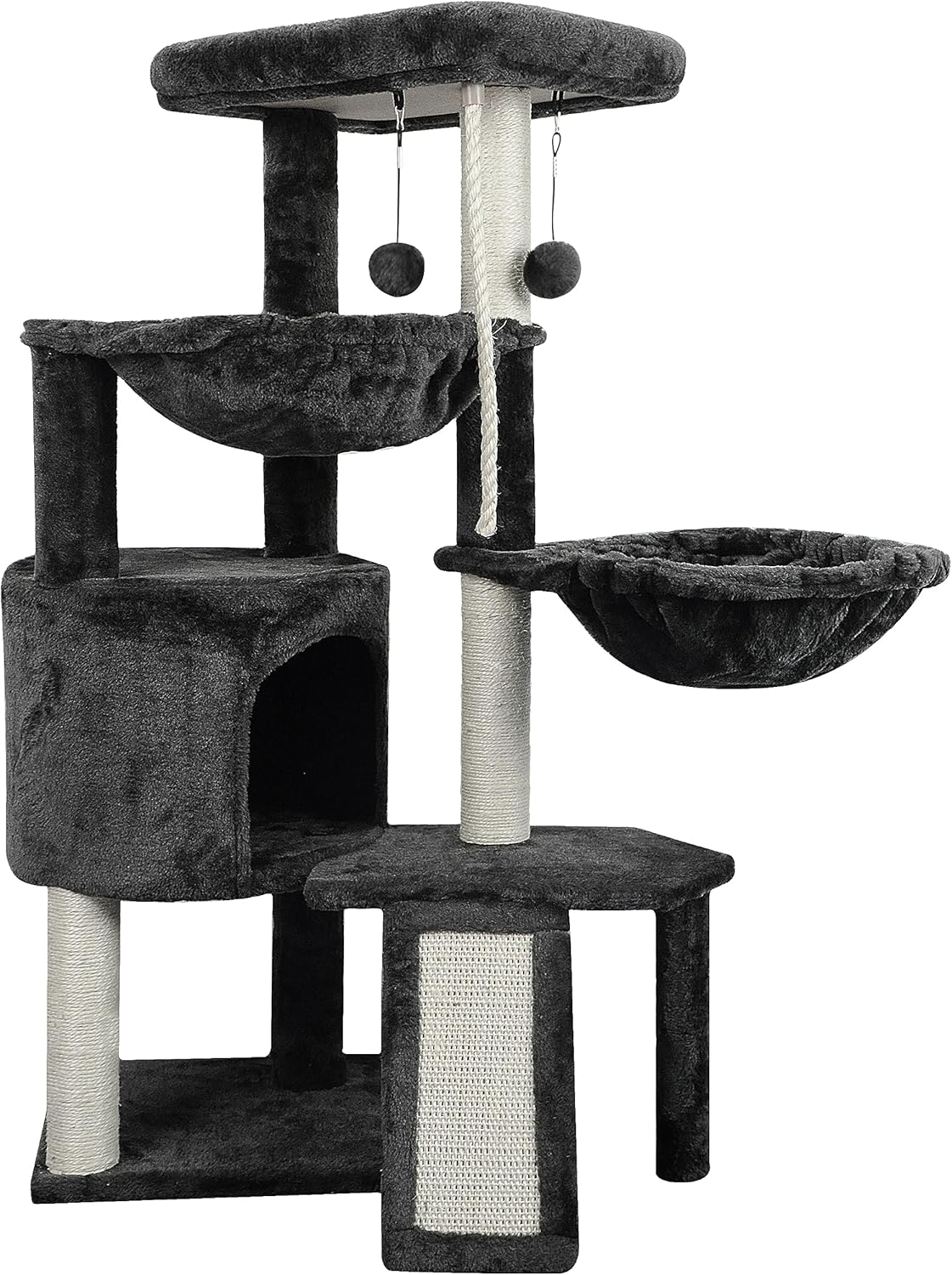 Darkgray Cat Tree with Cat Condo and Two Hammocks W428