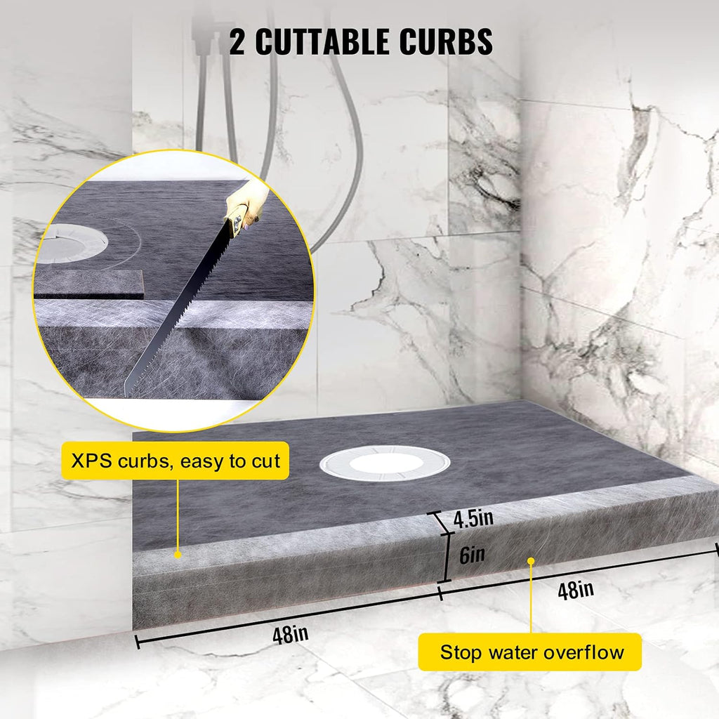 38" x 60" Watertight Shower Curb Overlay with 4" Stainless Steel Grate R93668