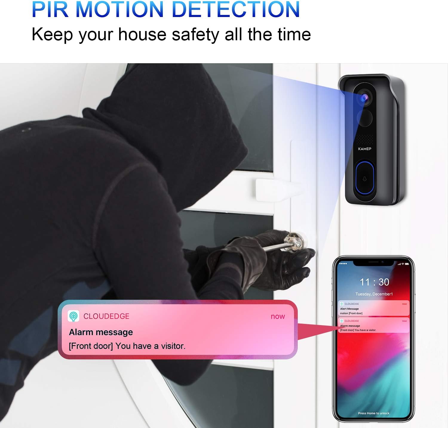 Wireless Wifi Video Doorbell Camera With Chime HD 1080P Waterproof Battery Powered 2-Way Audio Motion Detection IR Wide Angle Cloud Storage U678