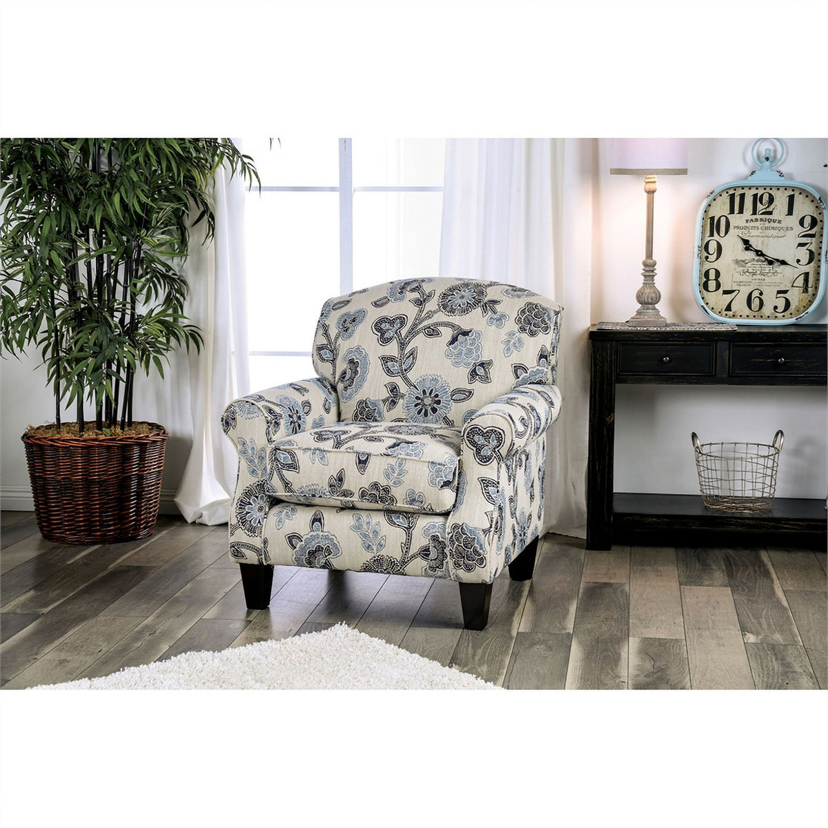 Ivory Fabric 3pc Sofa Set with Floral Chair M806663