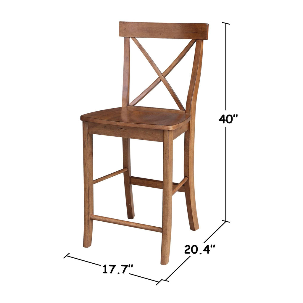 Distressed Oak X-Back Counter Height Stool N48308