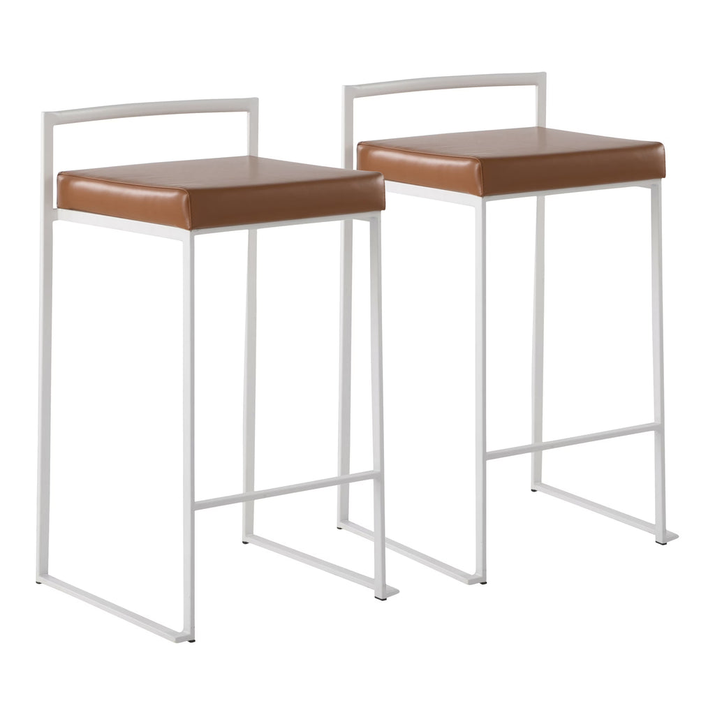 White Stackable Counter Stool with Faux Leather Cushion, Set of 2 C8174