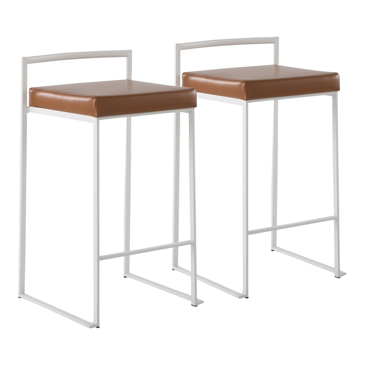 White Stackable Counter Stool with Faux Leather Cushion, Set of 2 C8174