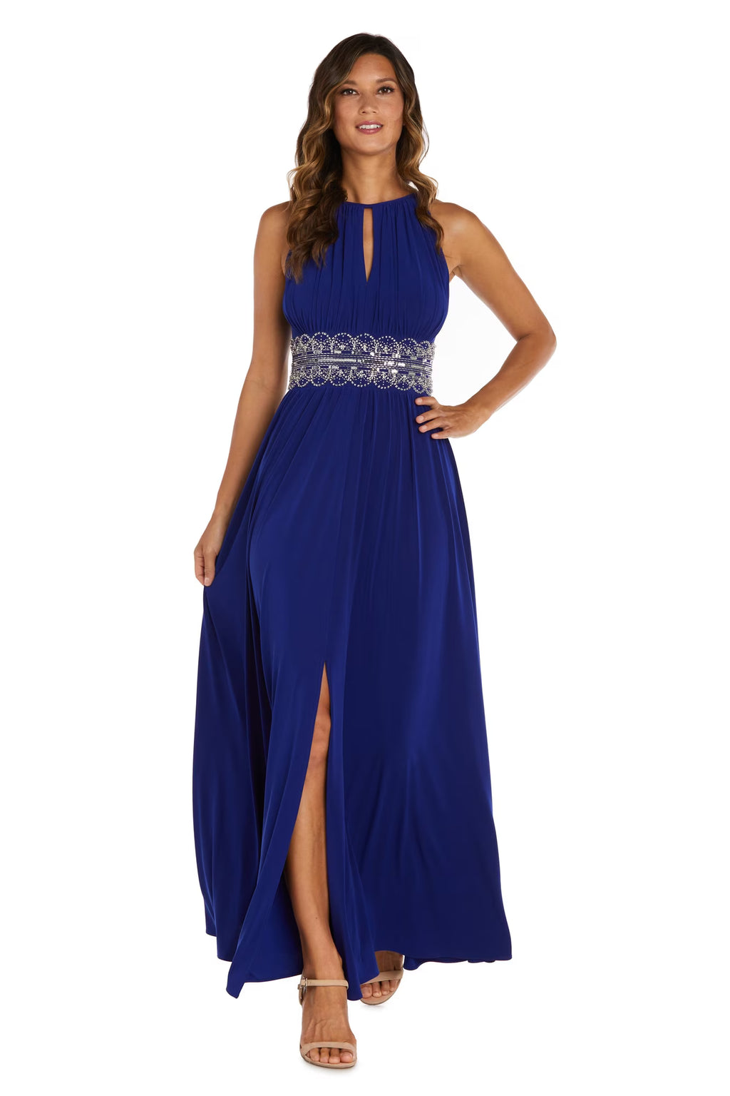 Sleeveless Long Gown With Beaded Waist J6260