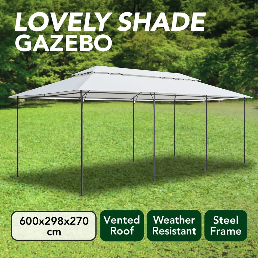 White Steel Frame Party Tent Gazebo Canopy Sun Shade Shelter 236.2 x 117.3 x 106.3 Inches I599031