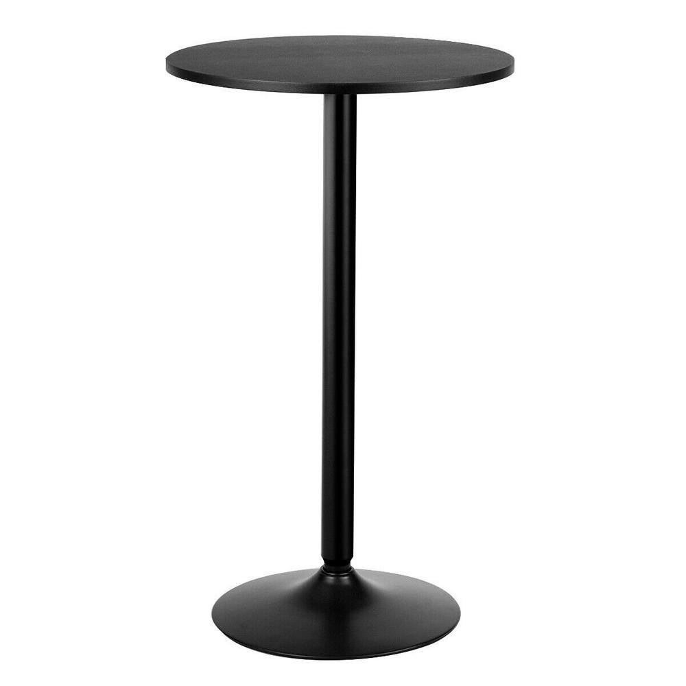 Black Round Bistro Bar Table with Wood Top D11435