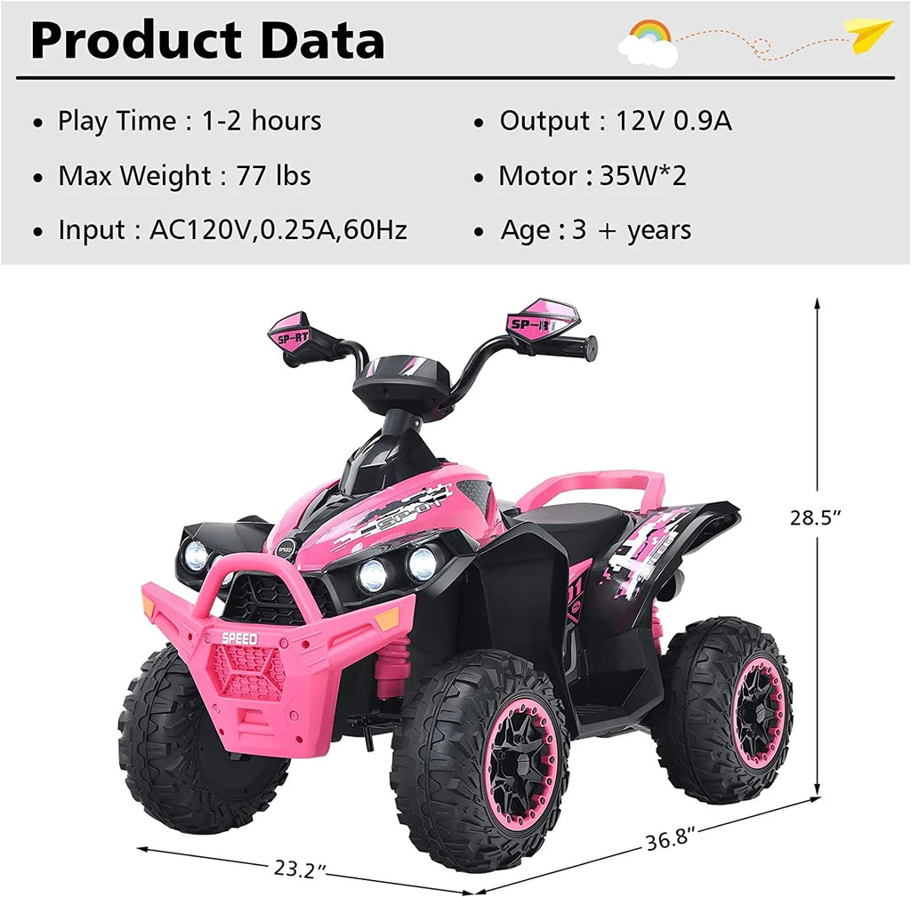 12V 4 Wheeler Quad Toy Ride On ATV with LED Lights (Coral) A7644