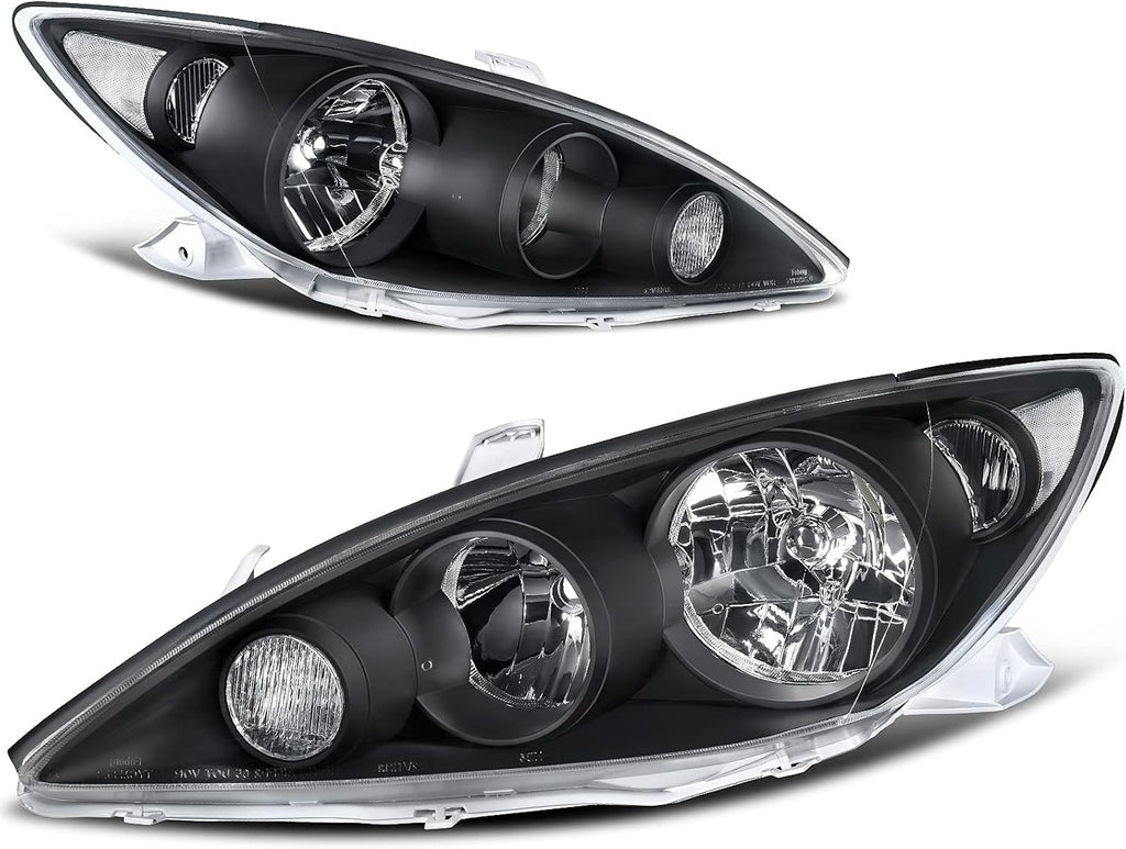 Headlight Assembly Compatible with 2005-2006 Camry Black Housing Clear Lens B296