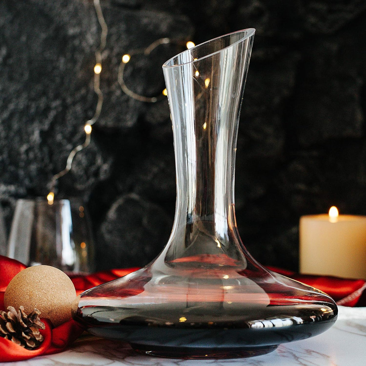 XL Hand Blown Crystal Glass Wine Decanter with Drying Stand, Stopper, Brush and Beads, Pack of 2 V49049