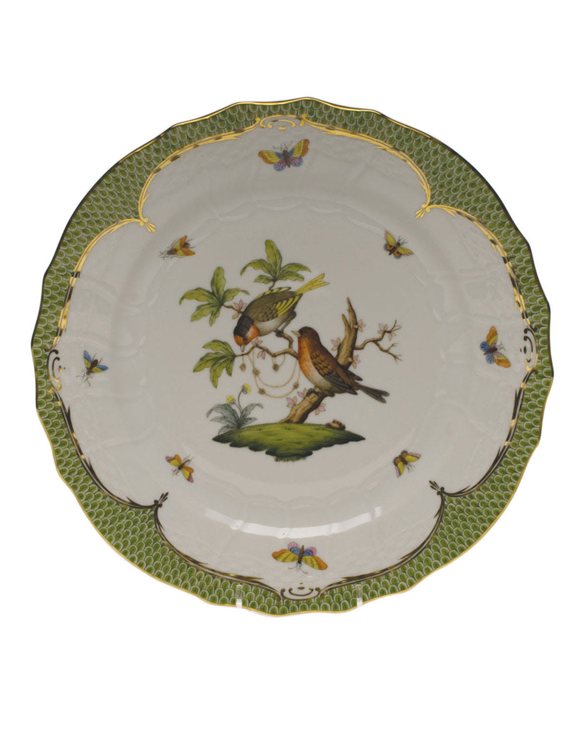 Herend Rothschild Bird Green Border Service Plate Motif 10 N526