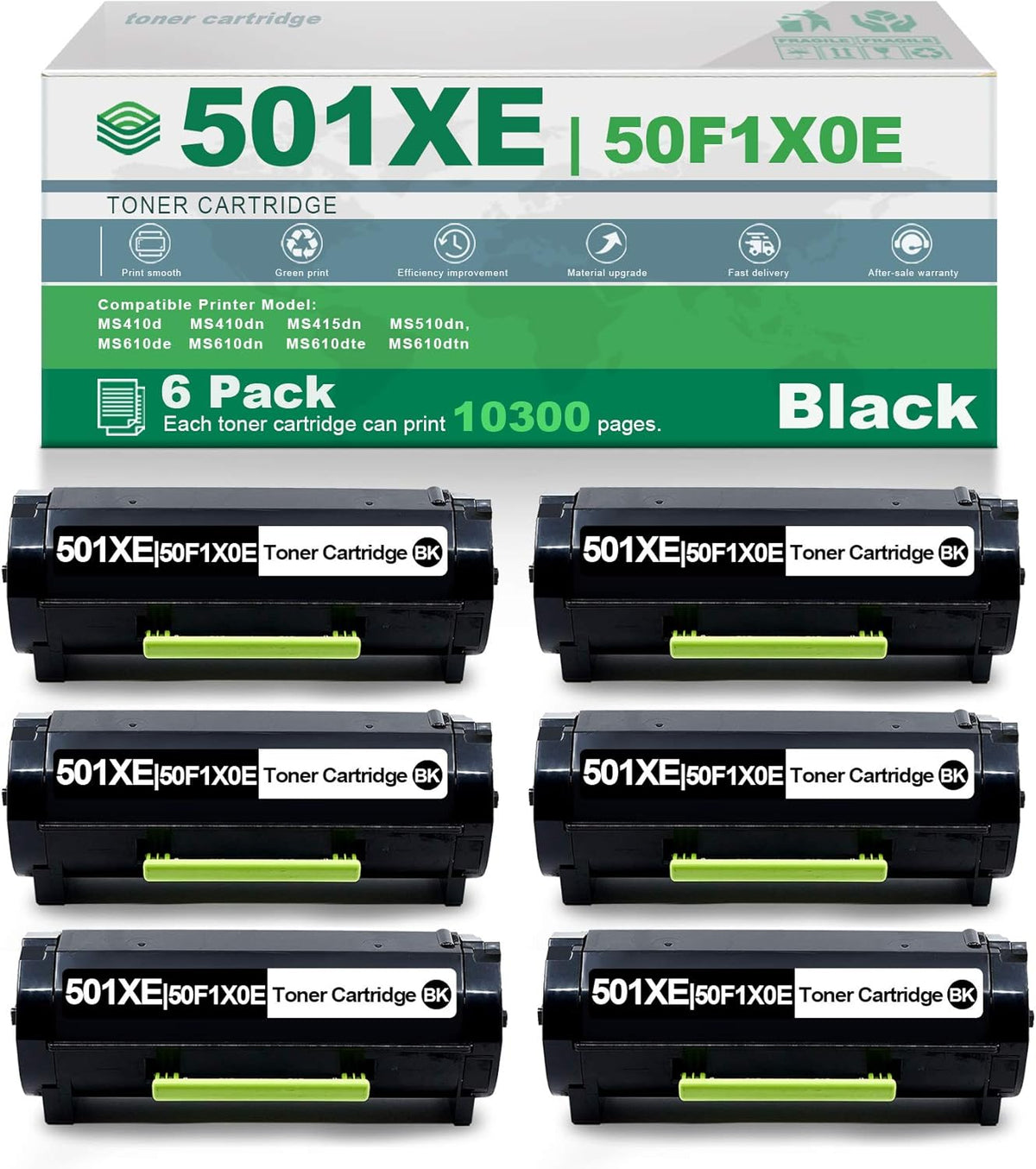 6 Pack Black High Yield Remanufactured Toner Cartridge S205
