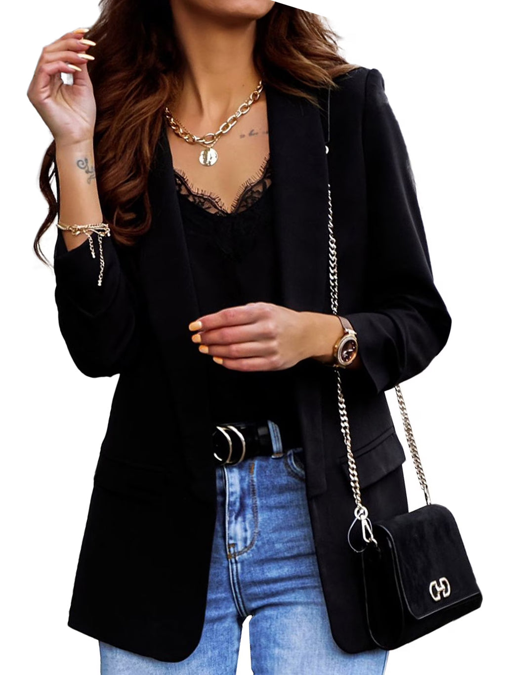 Vintage Women Casual Suit Blazer Long Sleeve Open Front Jacket Coat Autumn Solid Slim Fit P6912