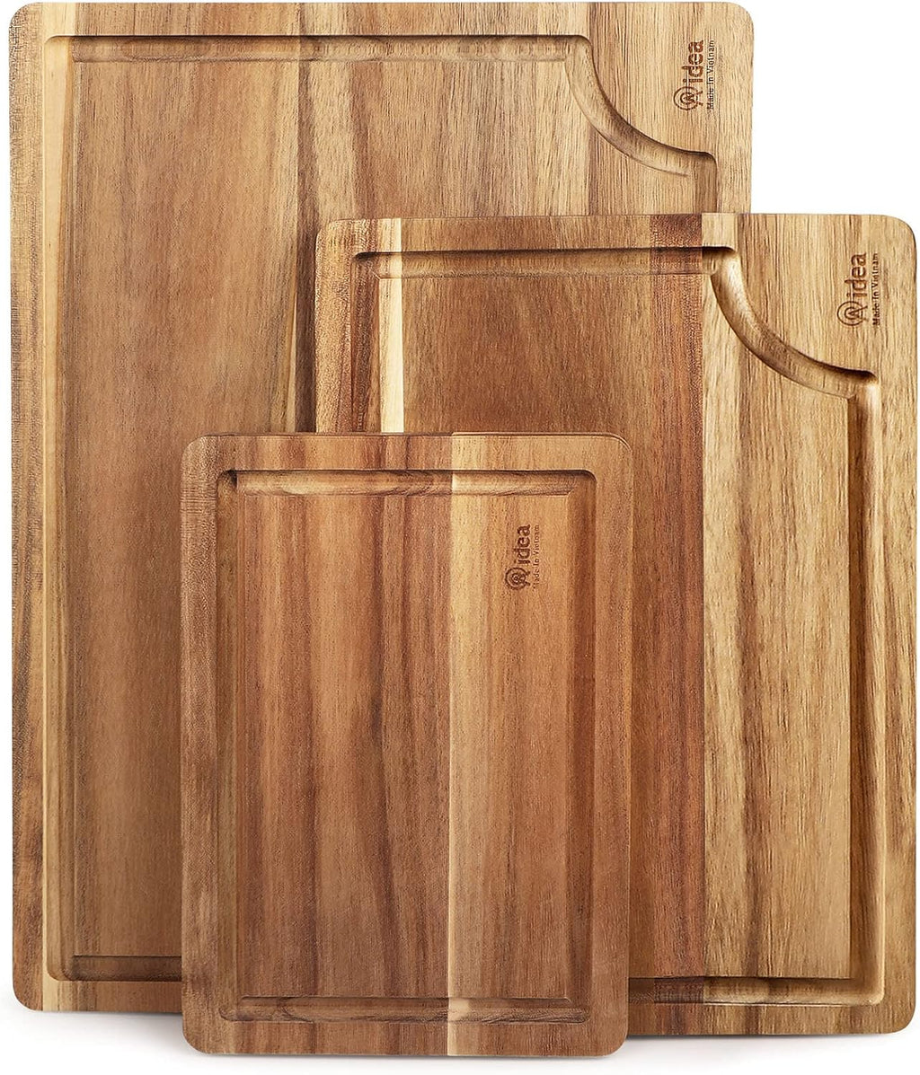Acacia Wood Cutting Board Set with Juice Groove, 3 Pieces E8248
