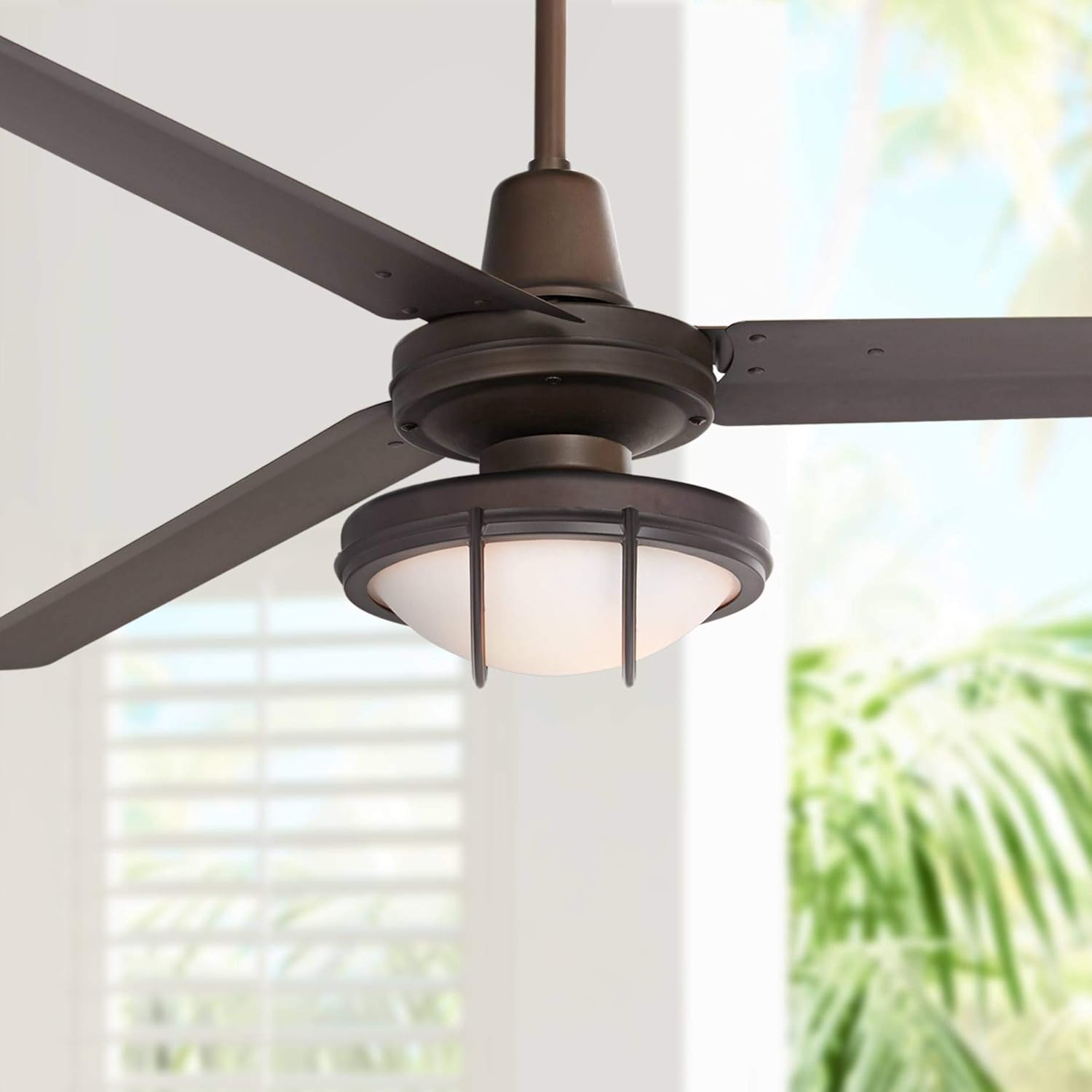60 Turbina 3 Blade Indoor Outdoor Ceiling Fan with Remote Control Brushed Steel Silver Metal Damp Rated F905615