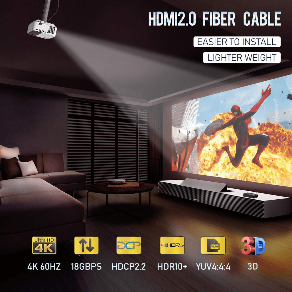 HDMI Ultra Thin Fiber Optic Cable 6ft 4K 60Hz HDMI 2.0b High Speed 18Gbps Pack of 2 E67908