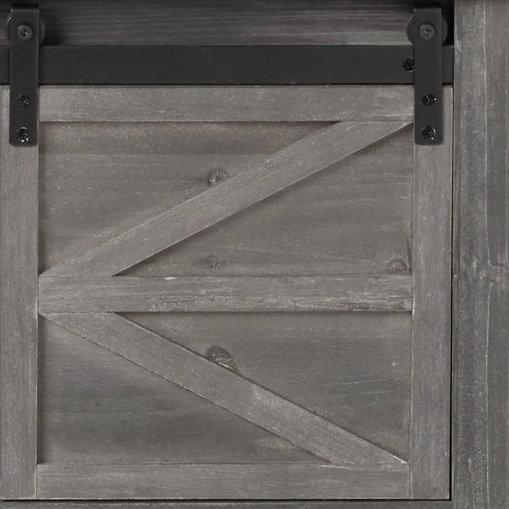 Antique Farmhouse Console Table with Sliding Barn Doors and Bottom Storage Shelf, Gray H5497