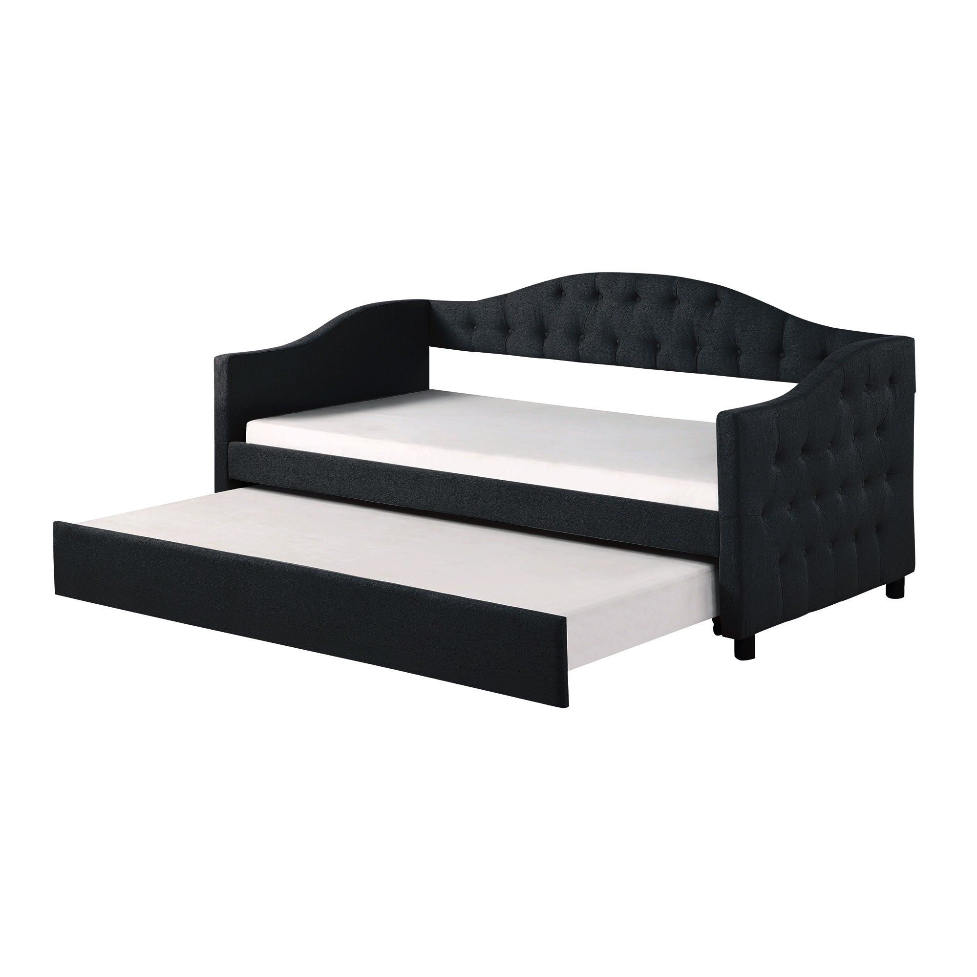 Dark Gray Wood Tufted Twin Size Daybed with Trundle D783