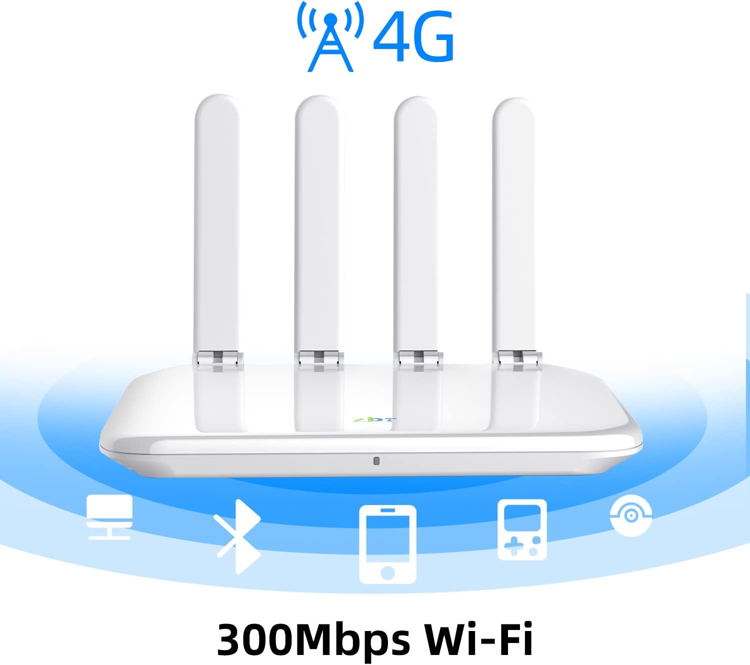 Wireless Router, 4G LTE Router Cat4 with SIM Slot Unlocked, 300Mbps, 1 WAN/2 LAN/4 x 5dBi Antennas U4228