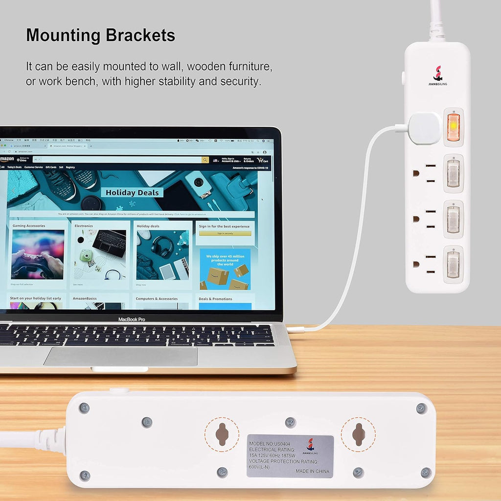 White 12 Pack Power Strip Surge Protector Extension Cord C76813