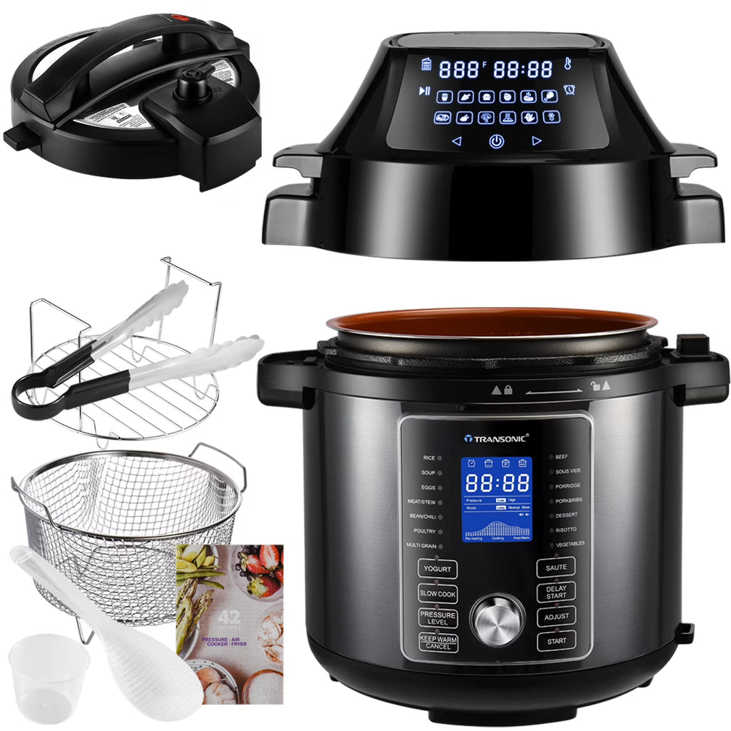 6 Quart Pressure Cooker and Air Fryer Combo with 2 Detachable Lids T190