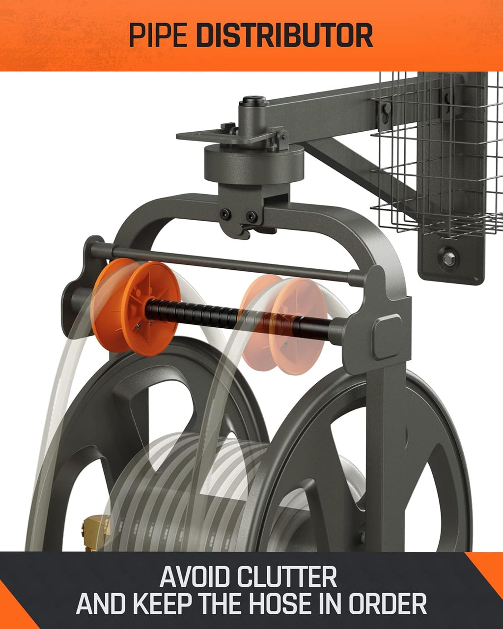 Wall Mounted Metal Hose Reel with Detachable Basket C966