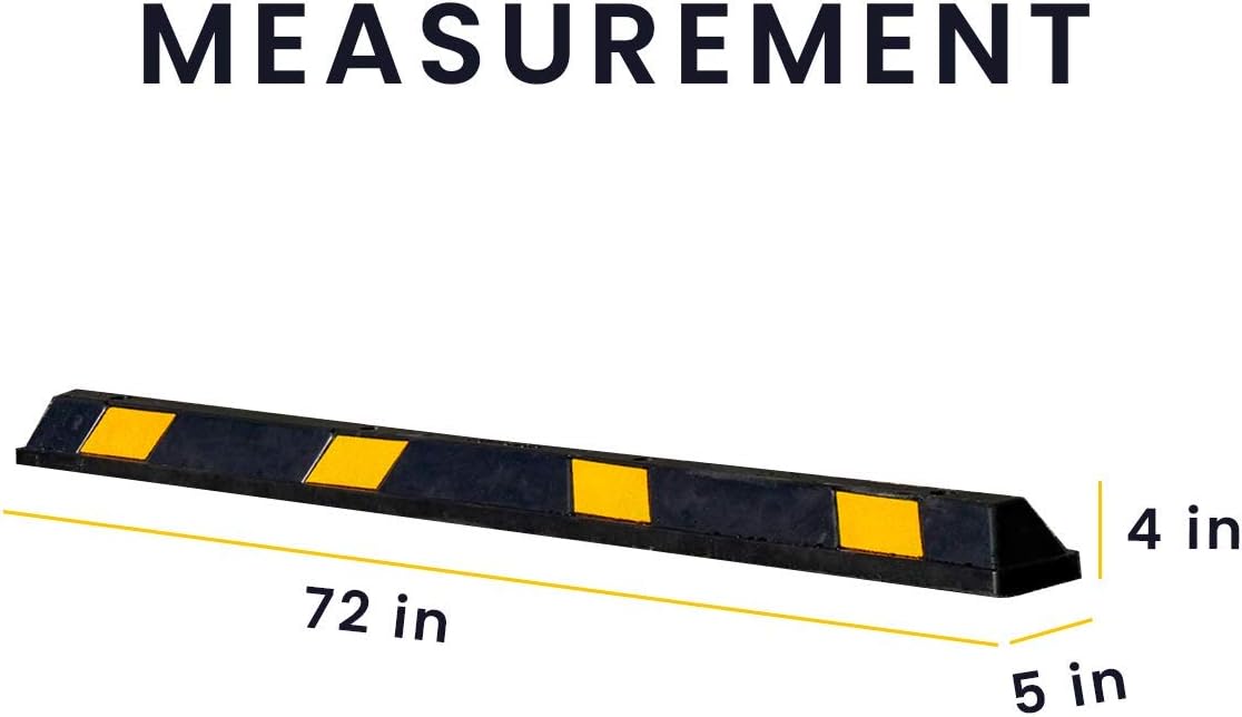 Rubber Parking Wheel Stopper Block 72” Wide Black/Yellow Reflective, Pack of 2 Q36955