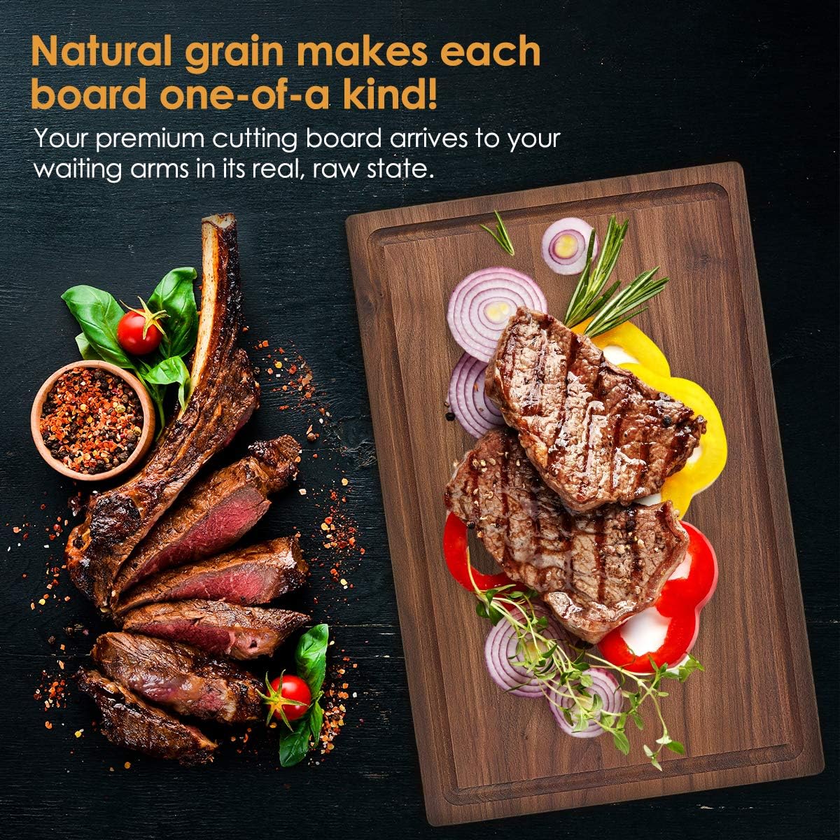 Walnut Wood Cutting Board with Juice Groove, Pack of 2 Y496784