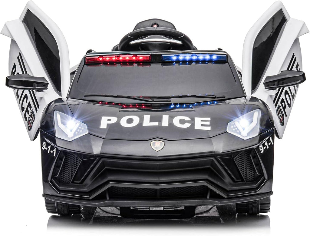 Black 12V Kids Ride On Police Car with Remote Control S8058