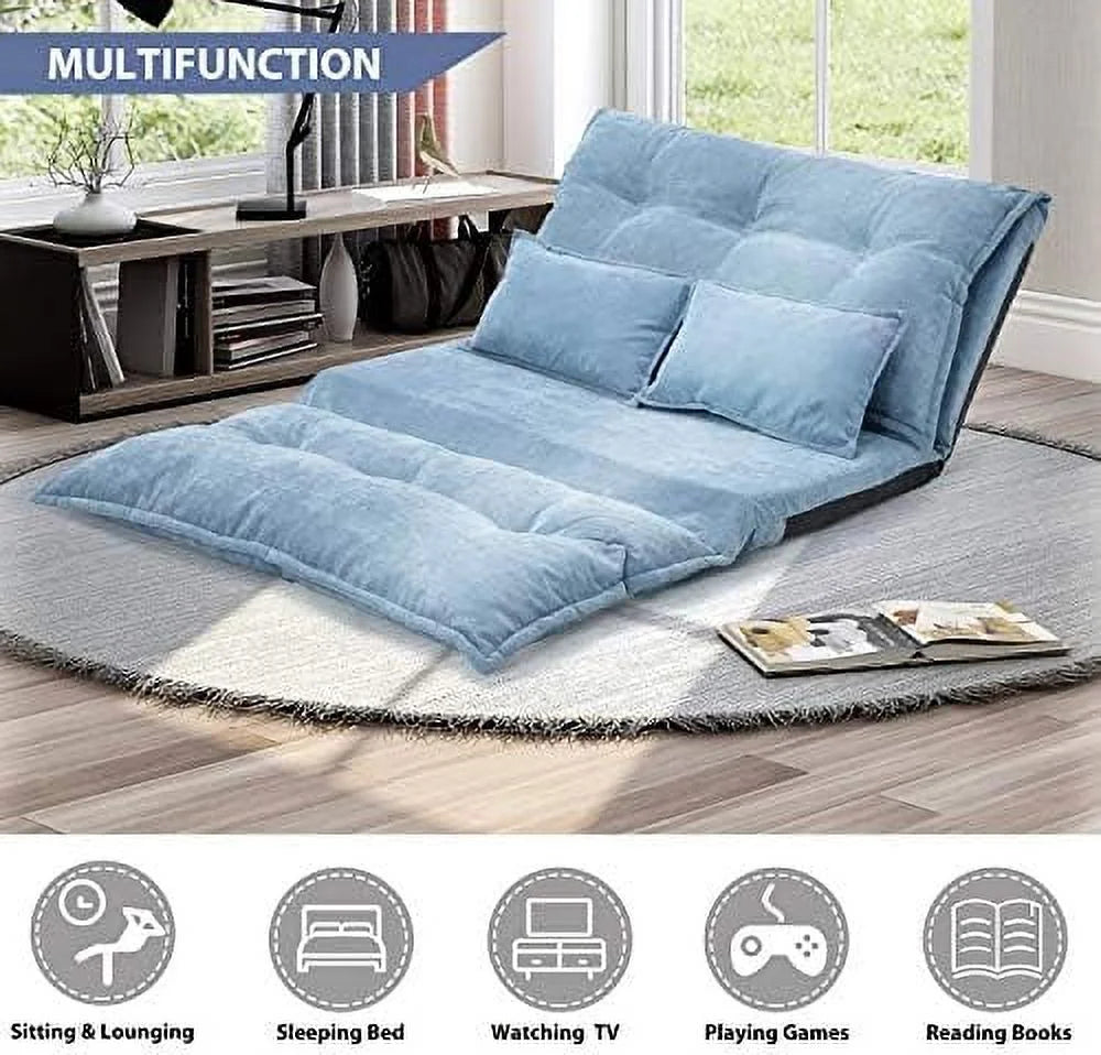 Blue Adjustable Floor Sofa Bed with 2 Pillows F18980