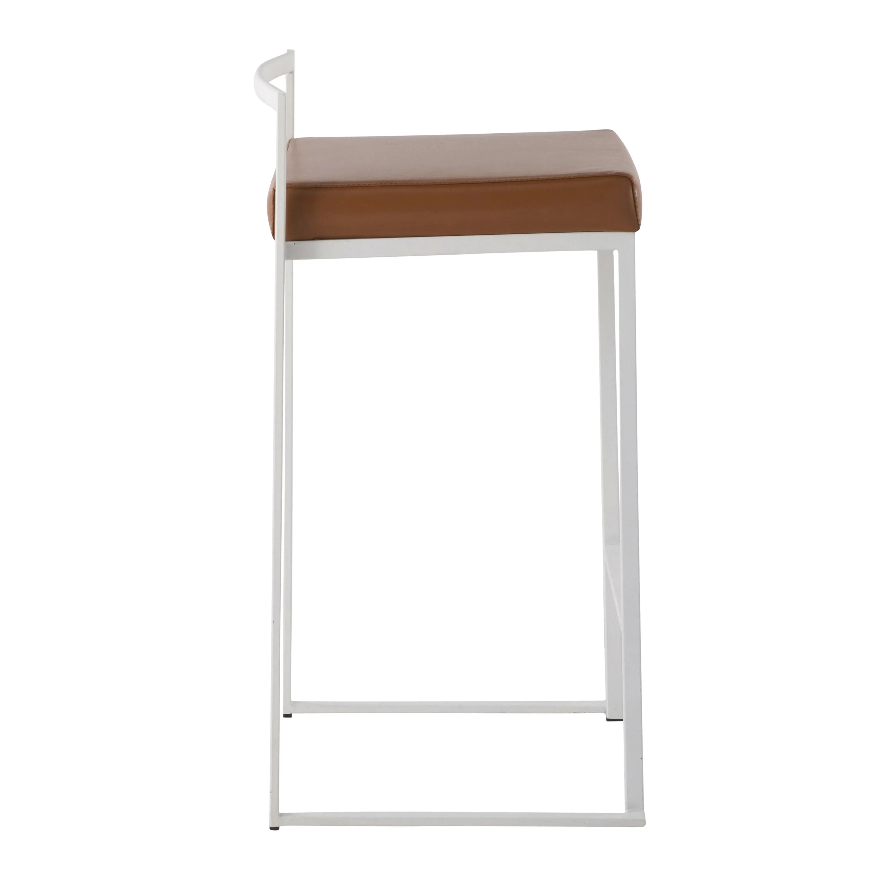 White Stackable Counter Stool with Faux Leather Cushion, Set of 2 C8174