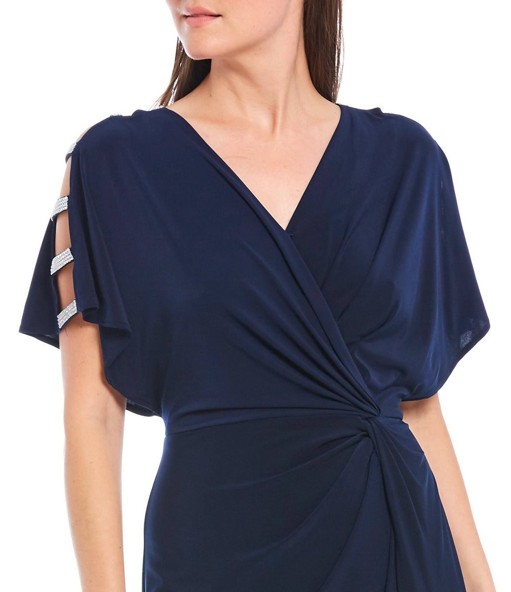 Embellished Sleeve Knot Front Gown - Pink - 6 B333609