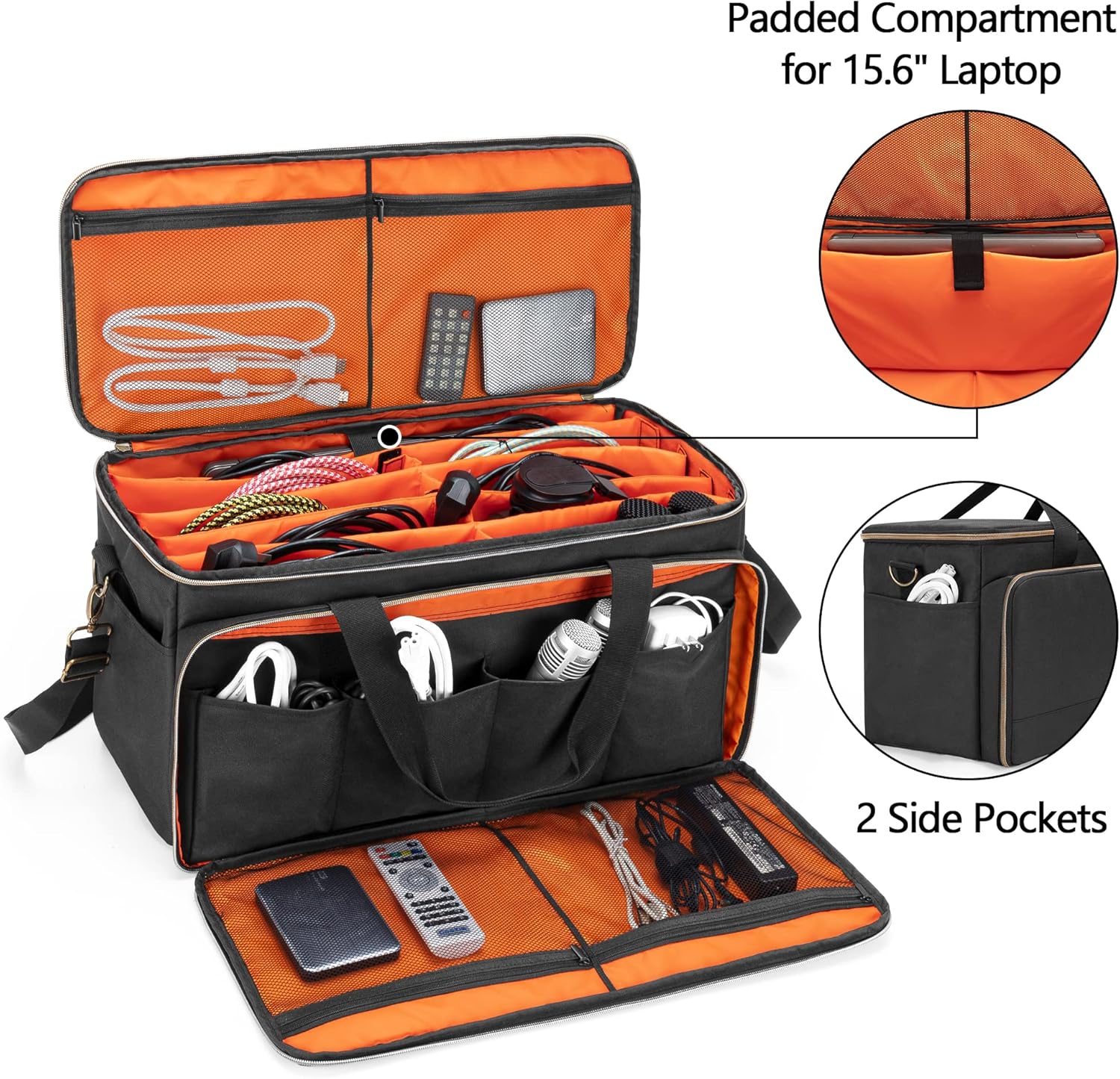 Large Travel DJ Cable File Bag with Inner Detachable Divider and Padded Compartment for 15.6” Laptop P82982