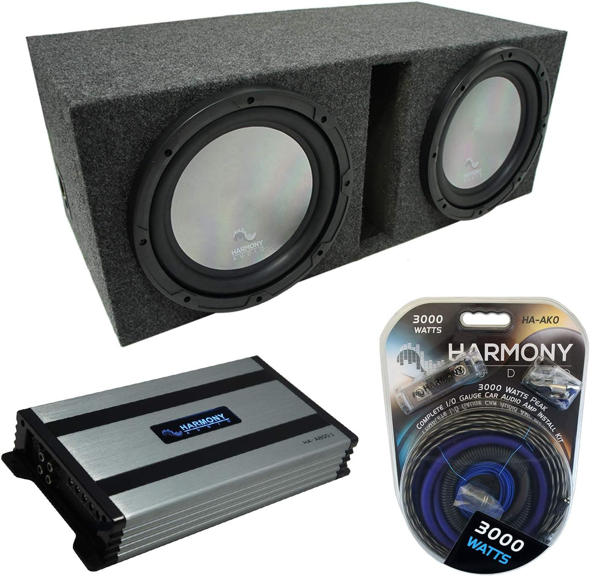 Vented Port Dual 12 Loaded Sub Box Bundle with Amp & Install Kit C794