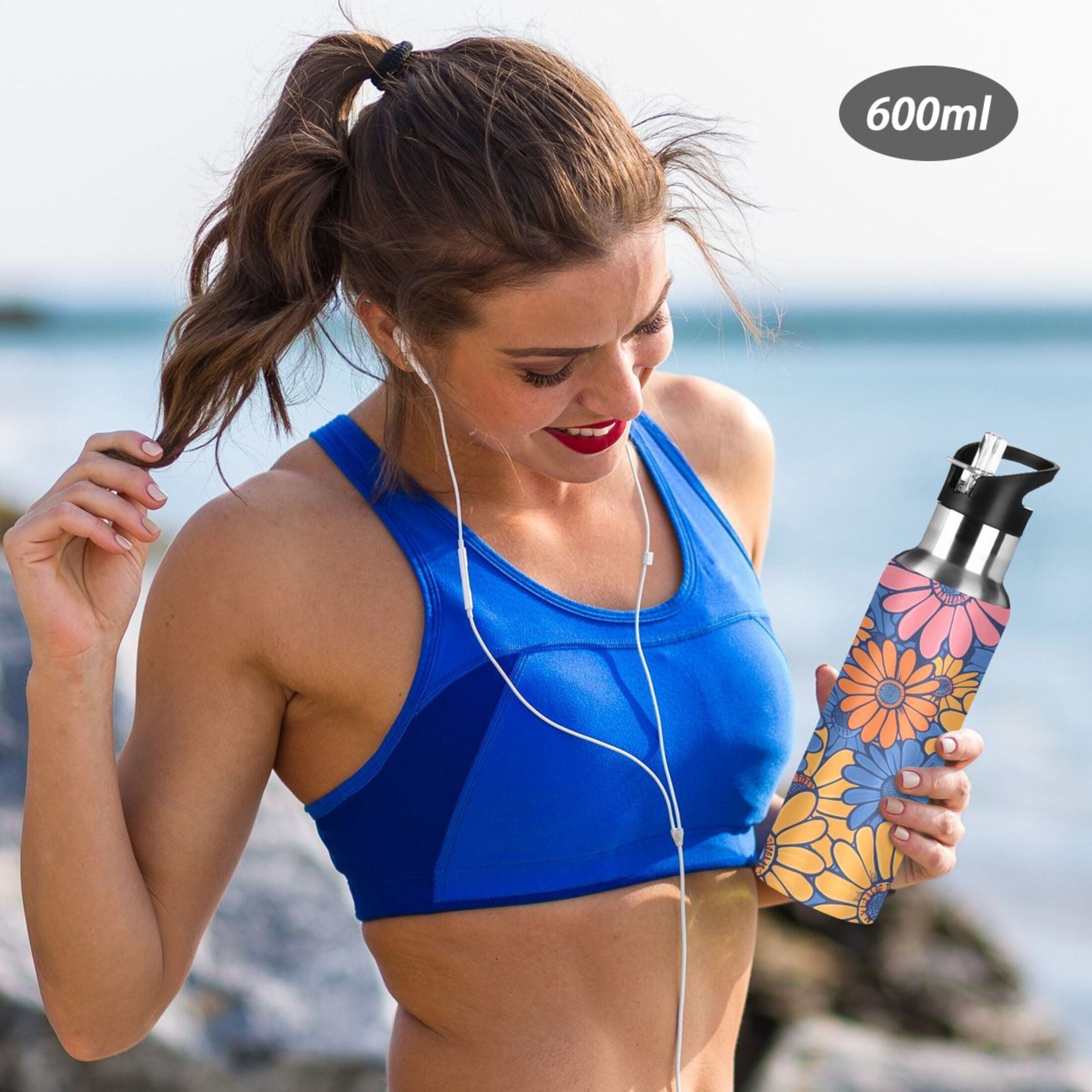 Blue and Pink Insulated Stainless Steel Water Bottle with Straw Lid, 20 oz O24847