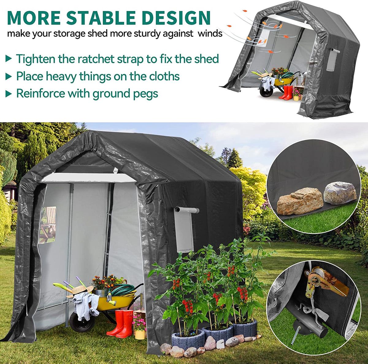 Outdoor Storage Shed 6x8 ft Portable Waterproof Steel Frame Tent A408