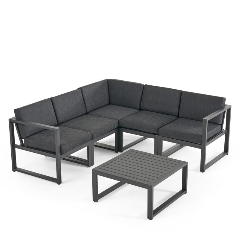 6 Piece Outdoor Aluminum Sectional Sofa Set in Dark Gray I2739