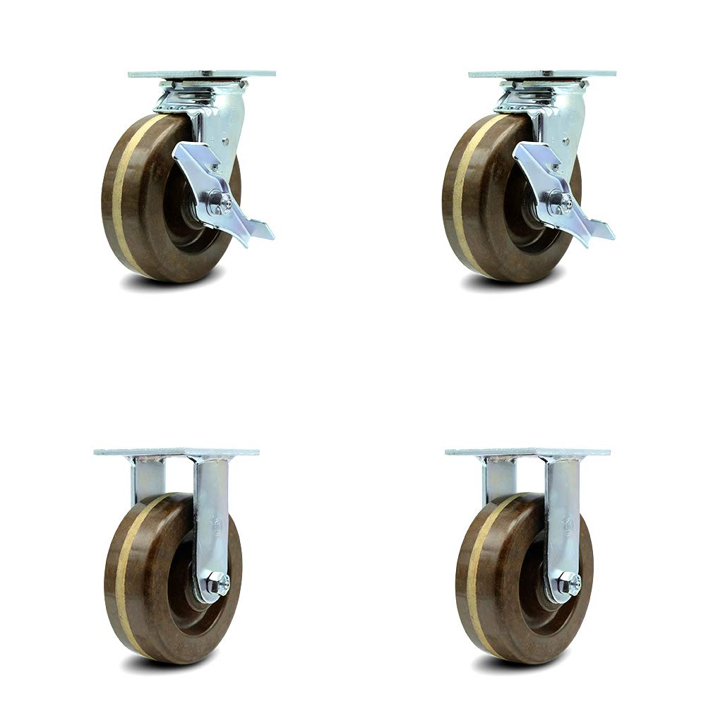 5" x 2" Brown Wheel Swivel Top Plate Caster, Pack of 2 I653