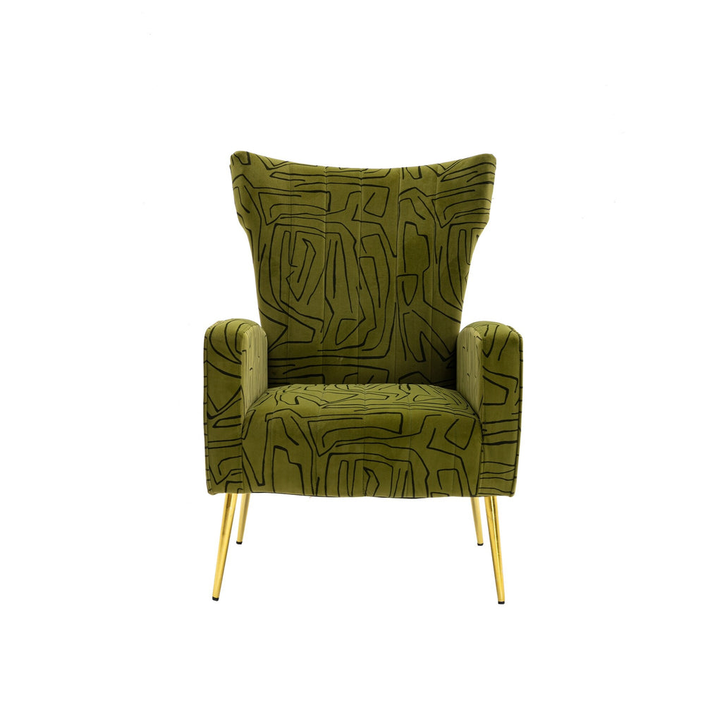Olive Green Velvet Wingback Armchair with Rose Golden Legs A21873