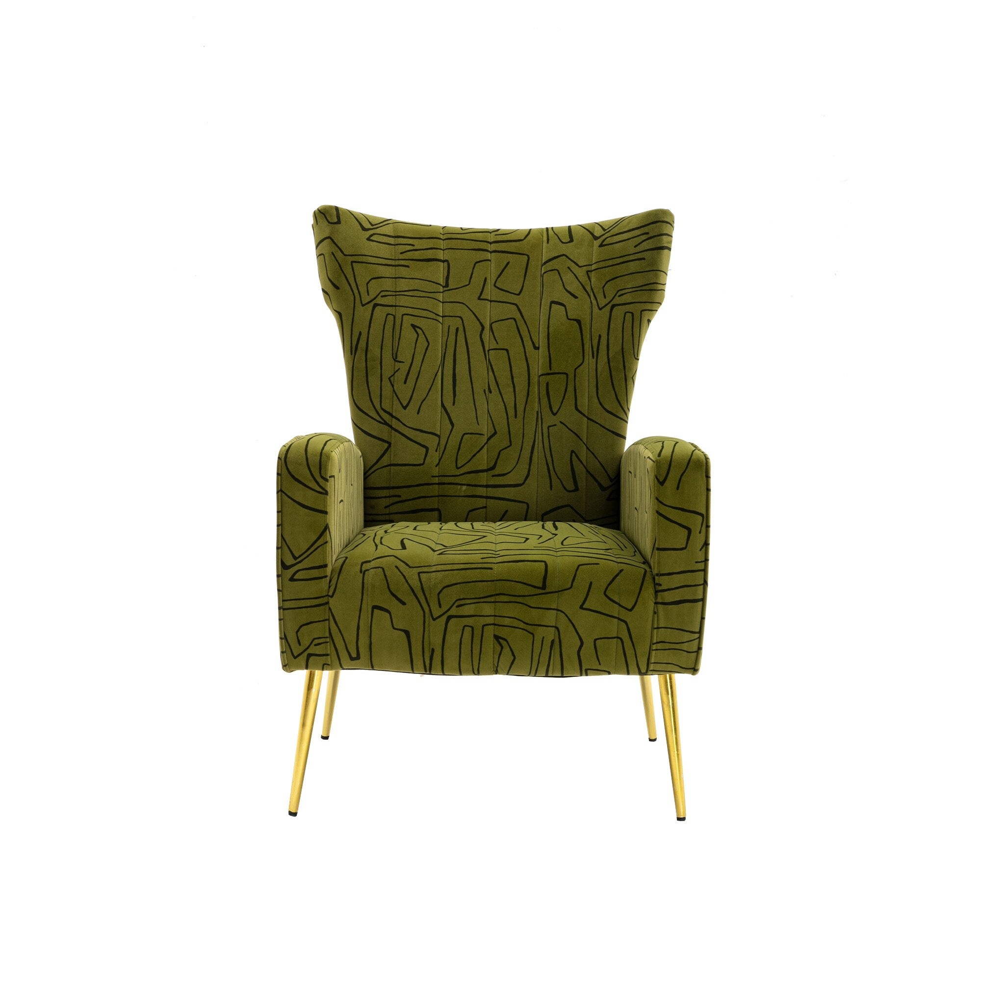Olive Green Velvet Wingback Armchair with Rose Golden Legs A21873