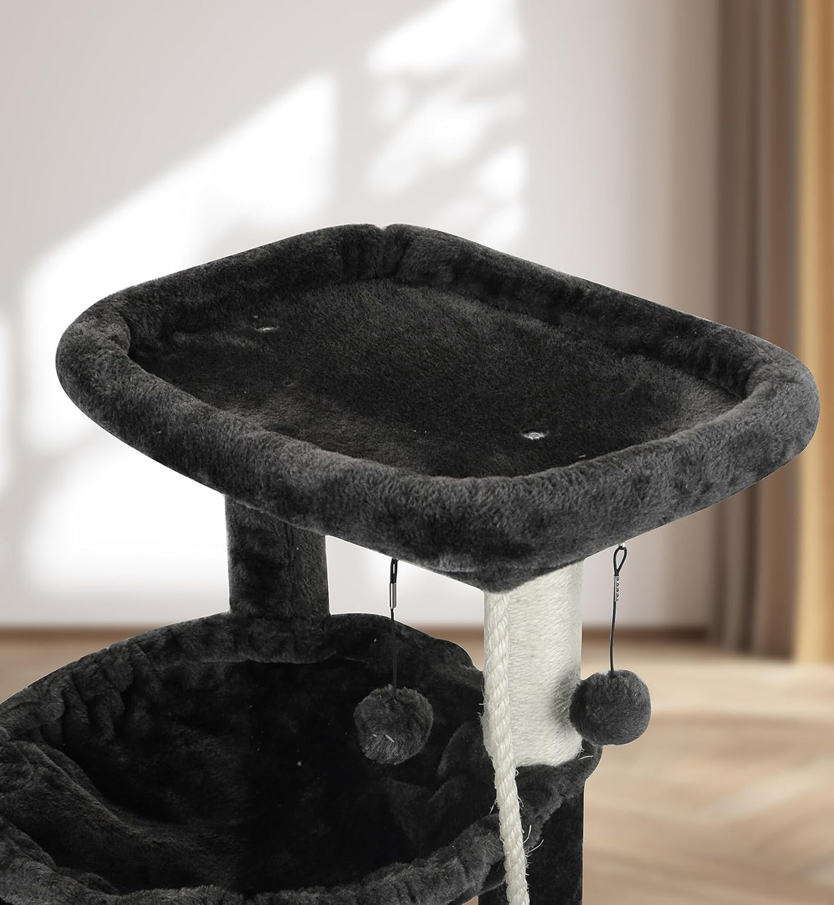 Darkgray Cat Tree with Cat Condo and Two Hammocks W428