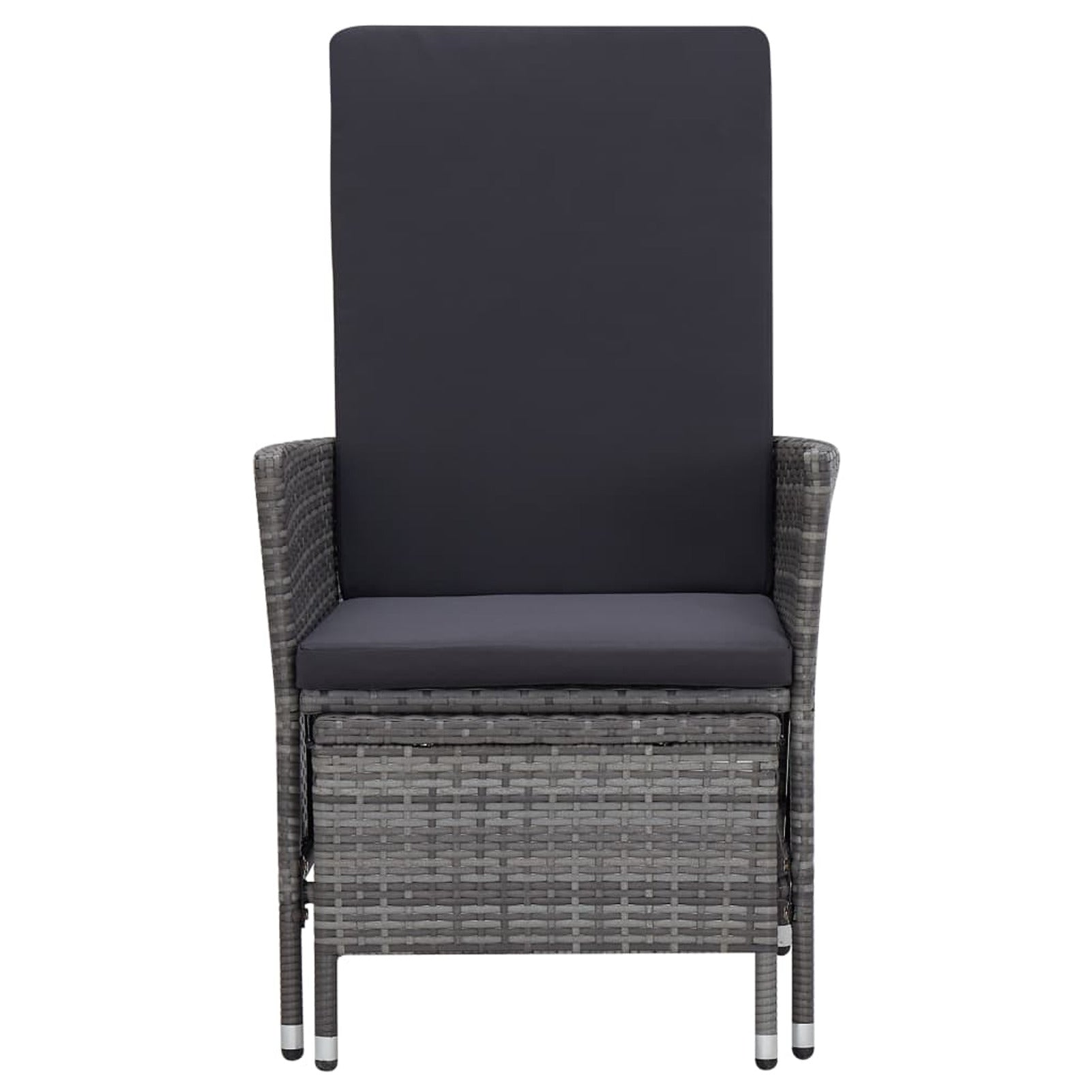 2 Piece Poly Rattan Gray Patio Lounge Set with Cushions Armchair Footrest Coffee Table L527