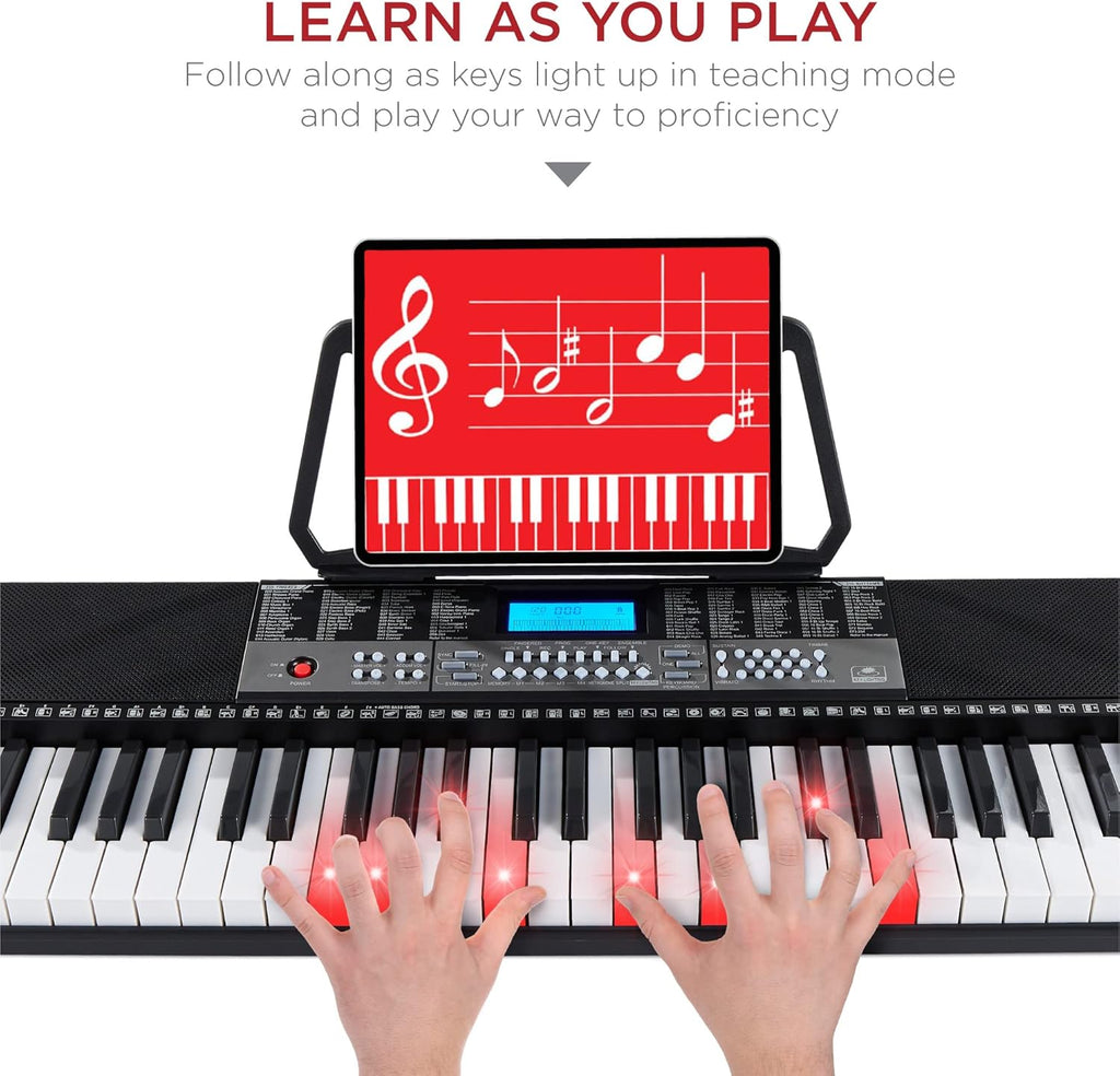 54-Key Electronic Keyboard Piano with LCD Screen, Power Adapter, Teaching Modes, Music Sheet Stand, Built in Speakers I405265