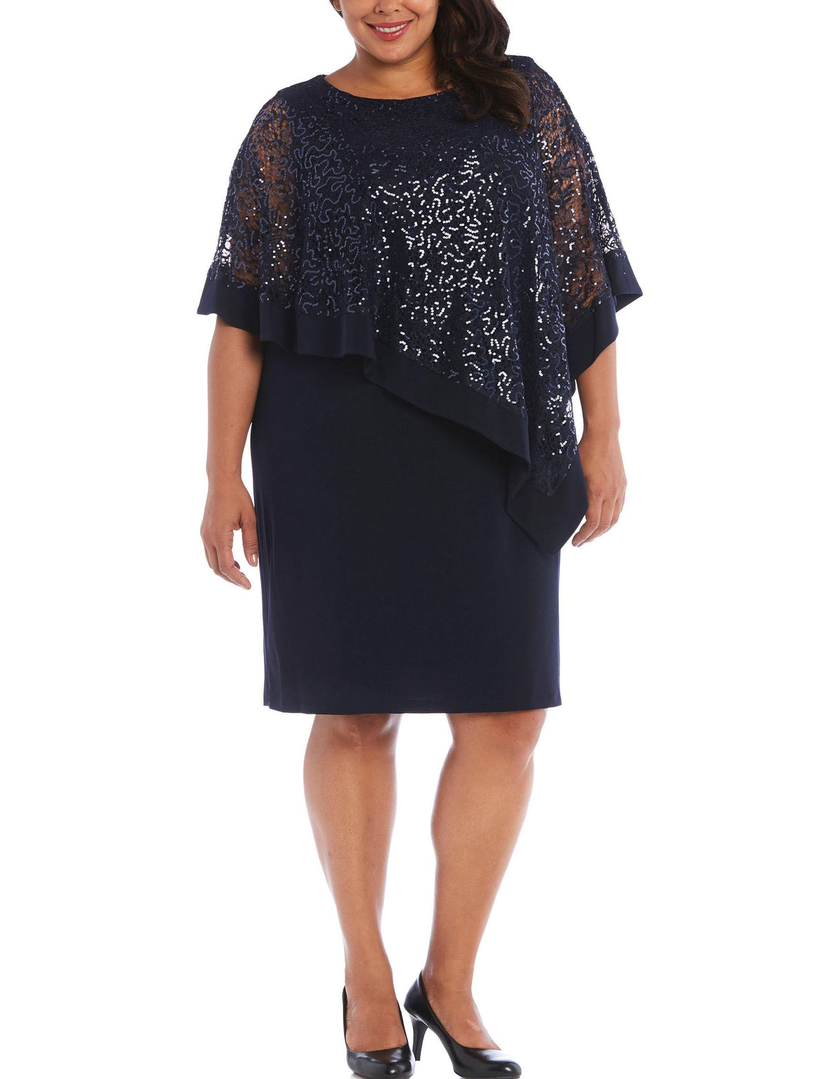 Blue 22W Sequined Lace Cape Dress M48883