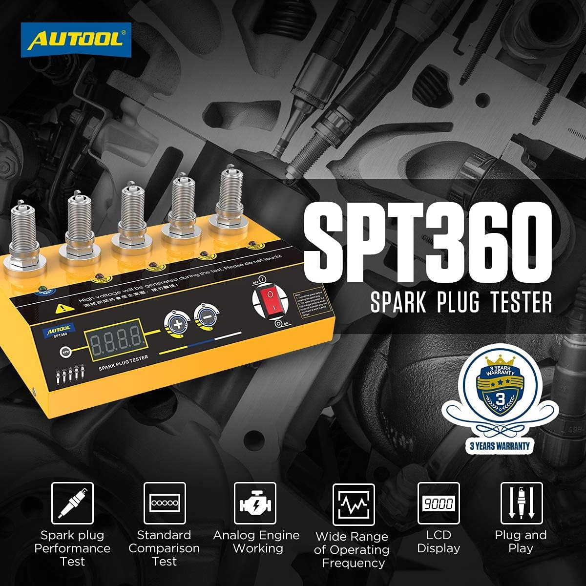 Car Spark Plug Tester with Adjustable 5 Holes and Digital Screen Y285454